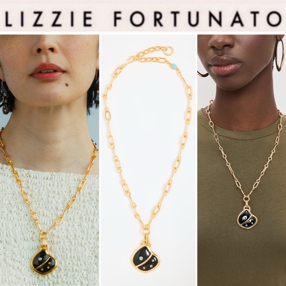 Lizzie Fortunato AGATE Shell Pendant Gold and Black Pendant Necklace 345$